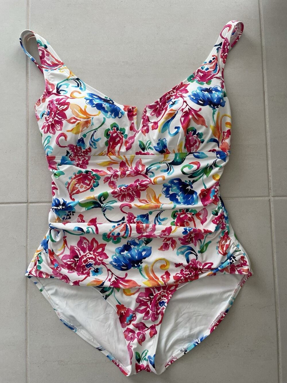 Anne Cole Swim One Piece Swimsuit Watercolor Floral Print Ruched Summer